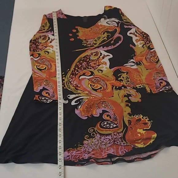 Eva Varro Stretch Artistic Design Multi Color Dress Sz XL -V Neck - Picture 8 of 11